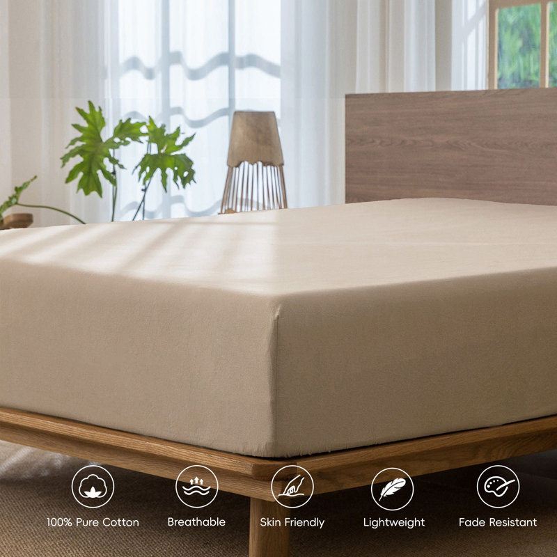 MooMee Fitted Sheet Only Extra Deep Pocket 100% Washed Cotton Linen Like Textured Lightweight Breathable, Queen , Taupe
