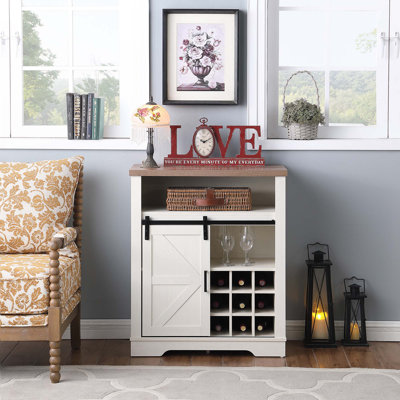 Farmhouse Storage Cabinet With Sliding Barn Door & Wine Shelf