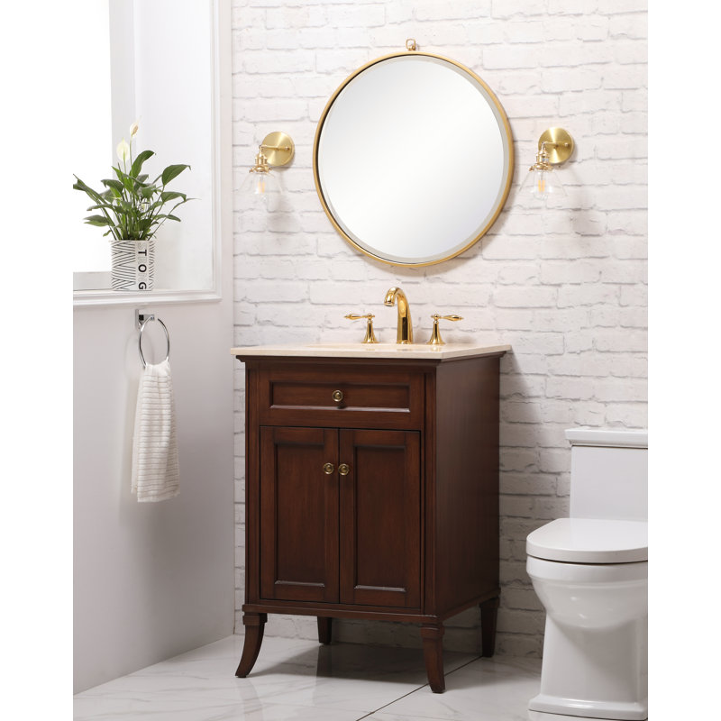 Ensemble de meuble-lavabo simple 24 po Inverleigh, Teck, Crème, Fourmi laiton