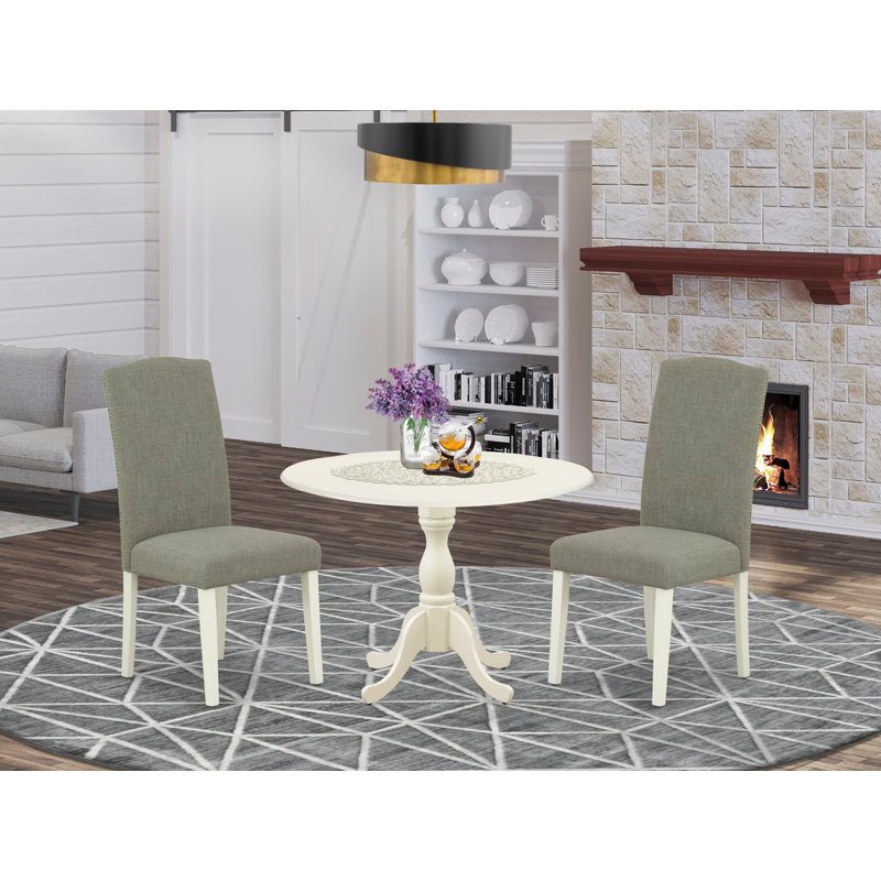 3-Piece Mahogany Finish Solid Wood Top Upholstered Dining Room Set with Dropleaf (Seats-4), Gray, White