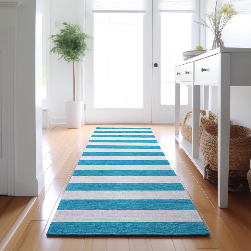 Premium Machine Washable Cerrito AMF528 Teal Rug, Rectangle 9' x 12'