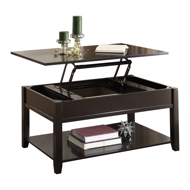 Table basse noire avec plateau relevable