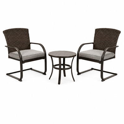Ensemble bistro extérieur pour 2 personnes, mobilier de conversation en osier avec coussins amovibles et petite table basse pour balcon ou véranda, beige