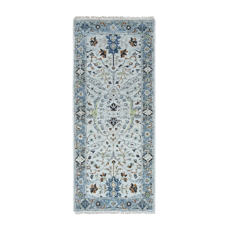 Tapis oriental ivoire 2 pi 7 po x 5 pi 9 po Oushak avec motifs floraux, pure laine, tissage dense, noué à la main