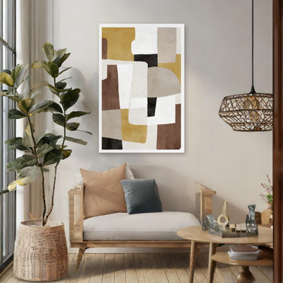 Unbalanced II - Contemporary  Modern Farmhouse Geometric Abstraction Layered Shapes Mustard And Grey Color Palette Art