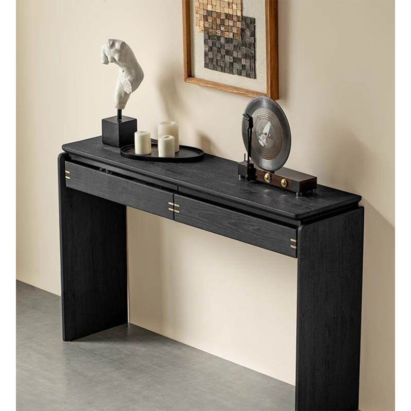 Console de vestibule contemporaine contemporaine en bois massif et table de couloir autoportante avec grands tiroirs de rangement