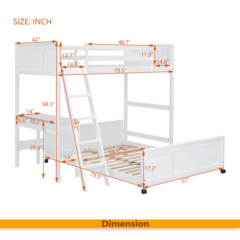 Lit superposé avec bureau, Jumeaux sur complet, Blanc