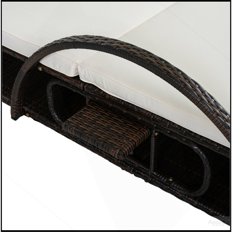 U_STYLE Méridienne d'extérieur à structure en acier avec dossier réglable, lit de bronzage double avec table d'appoint cachée et accoudoirs arqués, convient pour la terrasse de la piscine, le jardin et la cour