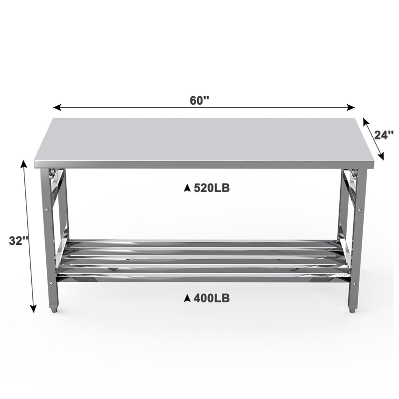 Tables de travail en acier inoxydable, 32 pi H x 60 pi L x 24 pi P