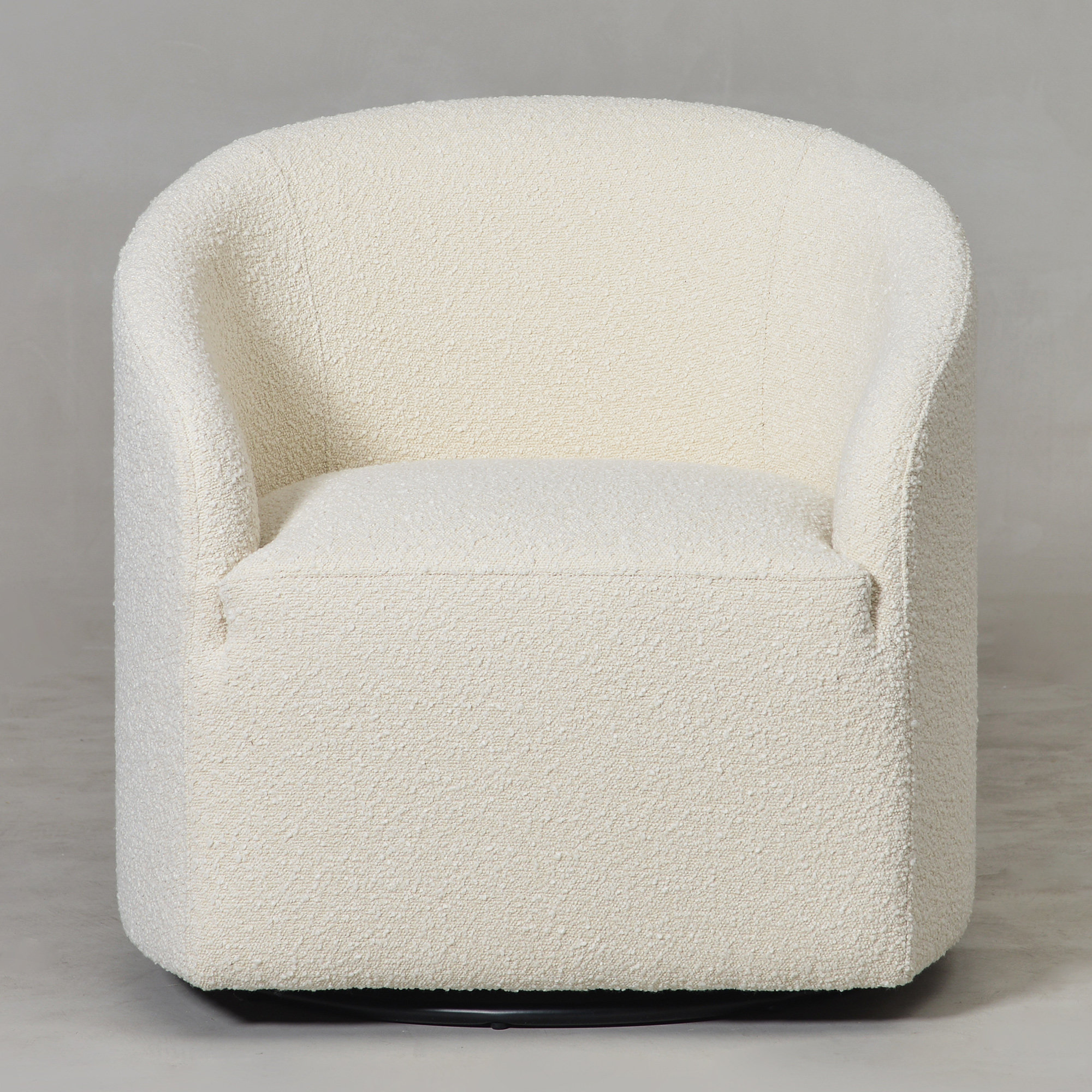 Deans 32" Boucle Upholstered Swivel Barrel Chair , White