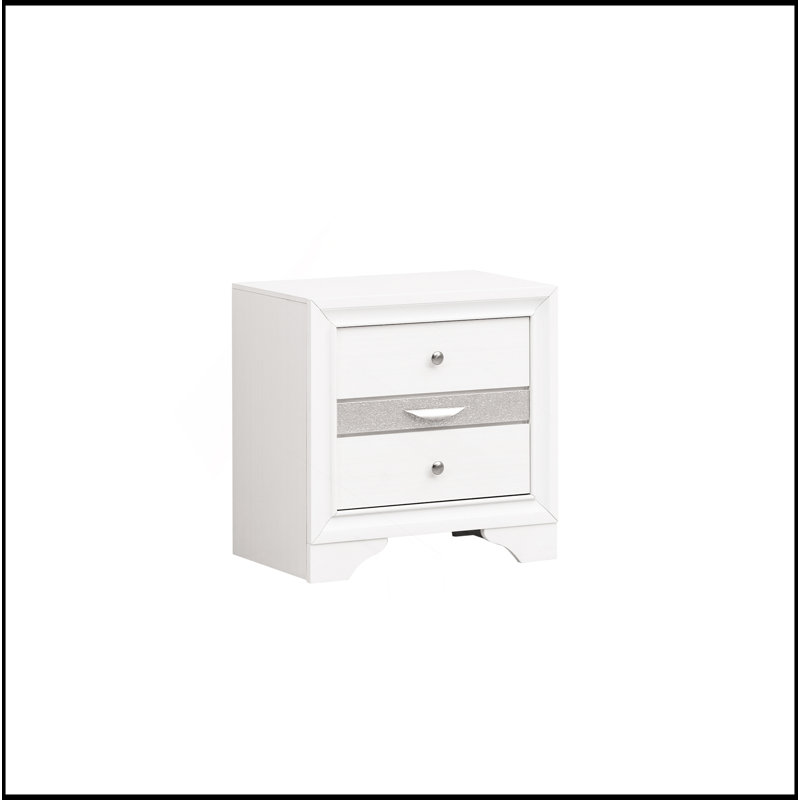 Table de chevet 2 tiroirs en bois, Blanc