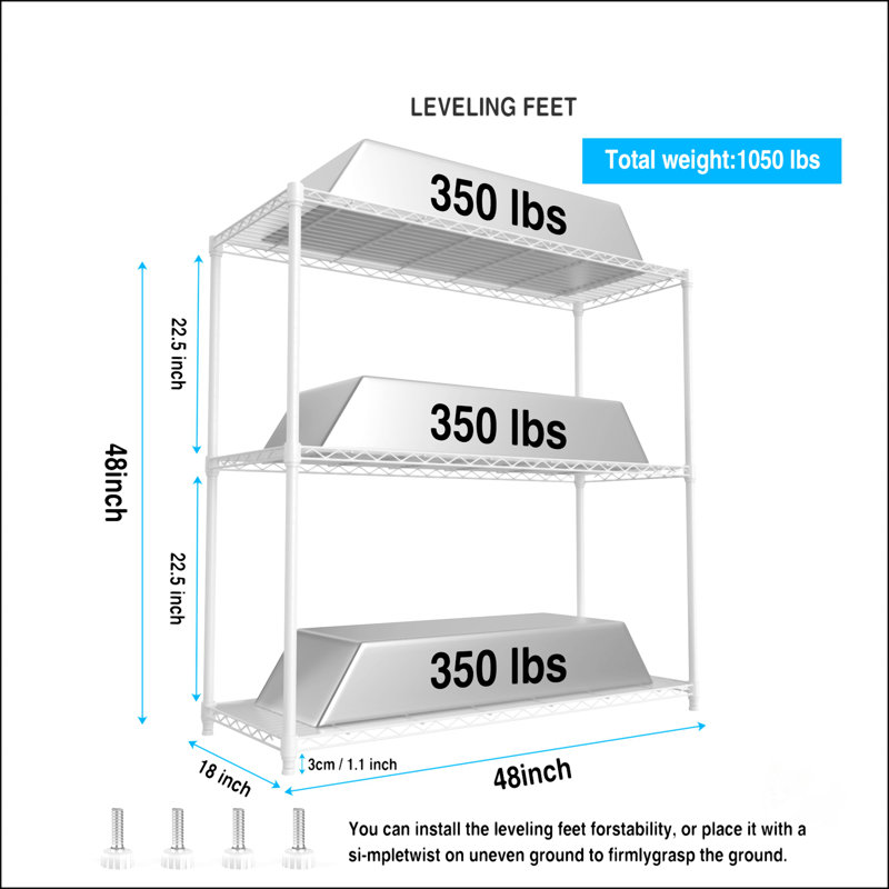 3 Tier Wire Shelving Unit, White