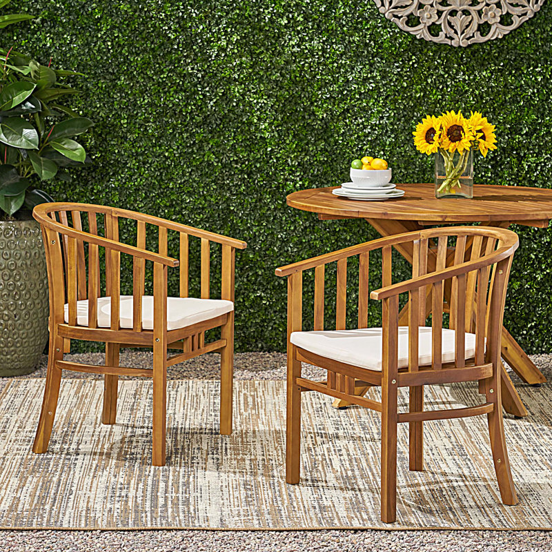 Chaises de salle à manger d'extérieur en bois avec coussins, ensemble de 2