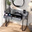 Makeup Vanity Table With Stainless Steel Base, 2 Drawers And Mirrored Glass Tabletop-397390909
