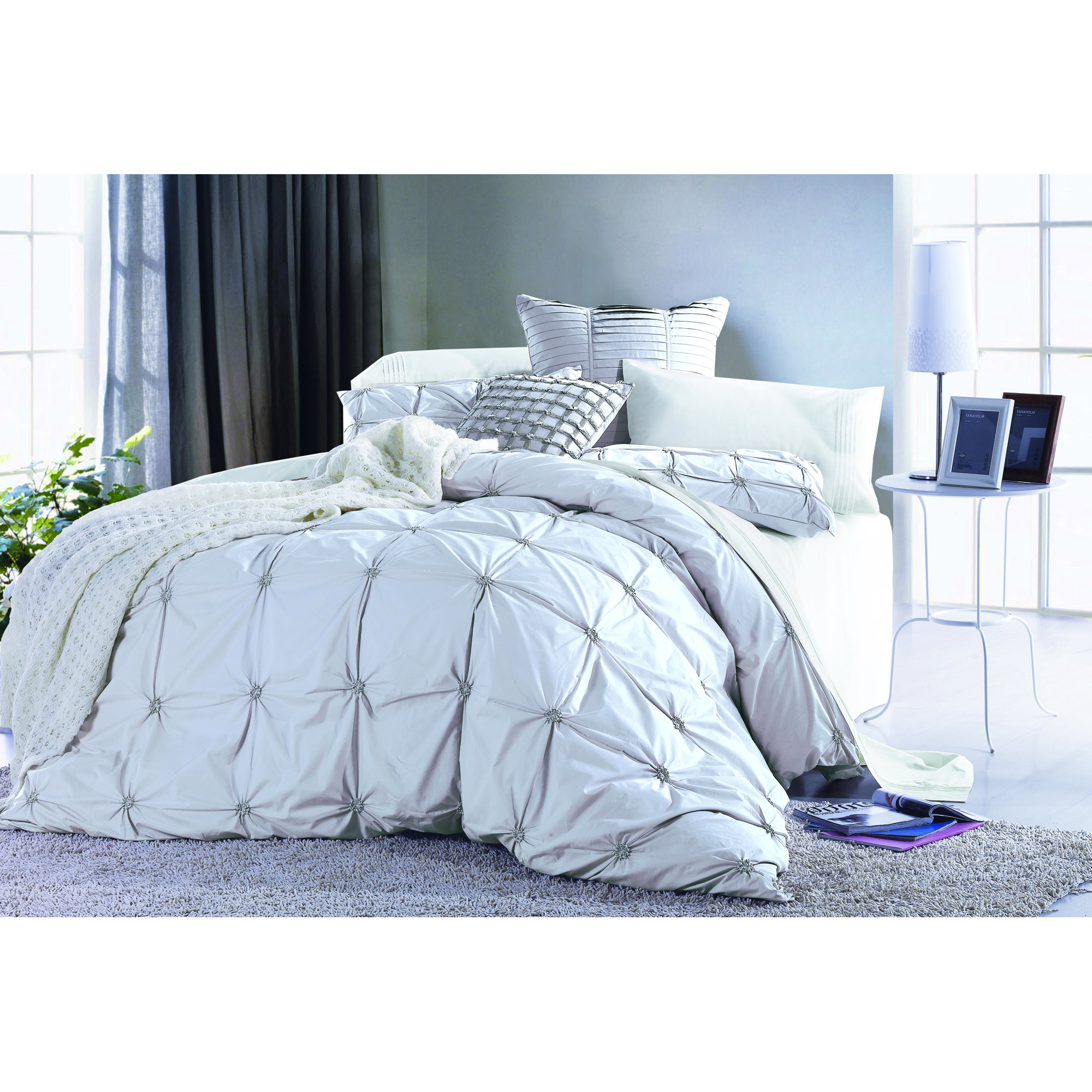 Basile Satin Duvet Cover Set, White, King