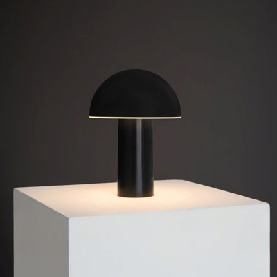 Celia 10" Mushroom Portable LED Black Table Lamp, 3-Way Dimming and Rechargeable