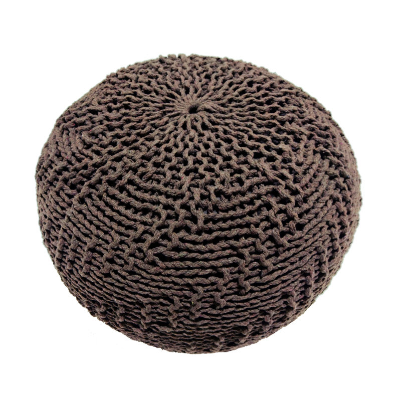 14 Tall Brown Knit Weave Pouf, 20 Wide Deep, Modern Design For Room Width, Depth, Height, Brown, Weave, Patio Decor