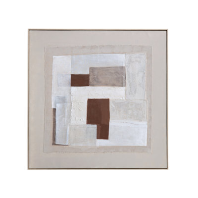 Amsterdam Abstract Neutral Framed Canvas Wall Art in Natural Wood