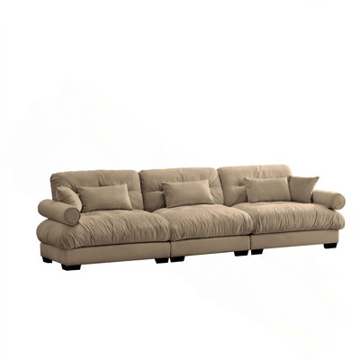 Modern 3-Seat Sofa With Waist Pillows And Throw Pillows For Comfortable Living Room Seating