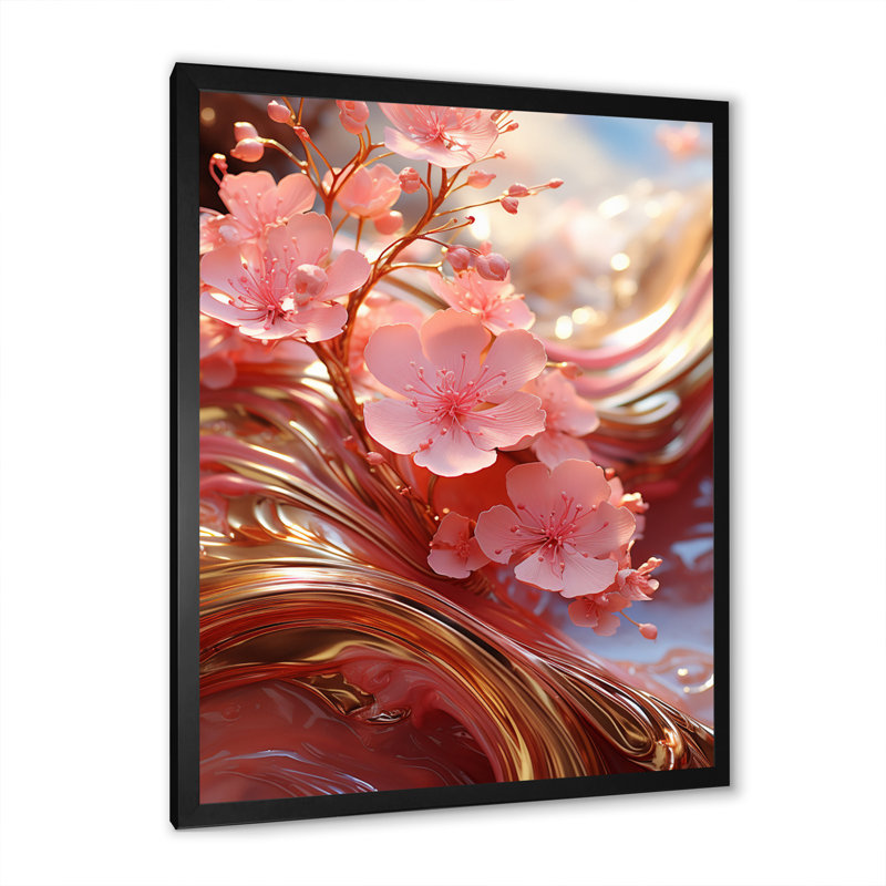 Art liquide liquide délicat blanc et rose clair, H 20 po x l 12 po x P 1 po, Cadre photo noir