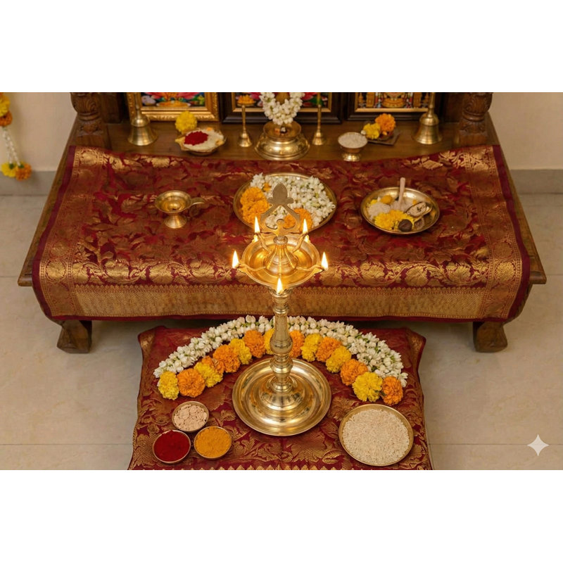Lampe Puja traditionnelle en laiton 18 po - Diya rituel indien fait à la main pour autel, temple, méditation et décoration spirituelle
