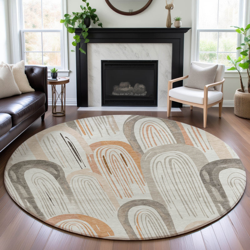 Premium Machine Washable Harjo AMF1588 Geometric Rug, Round 8'