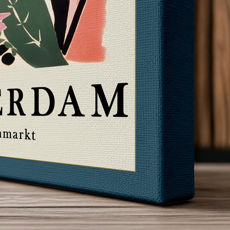 Postcard From Amsterdam Retro - Print, 24x16 - 61.0 x 40.6 cm, Teal Border