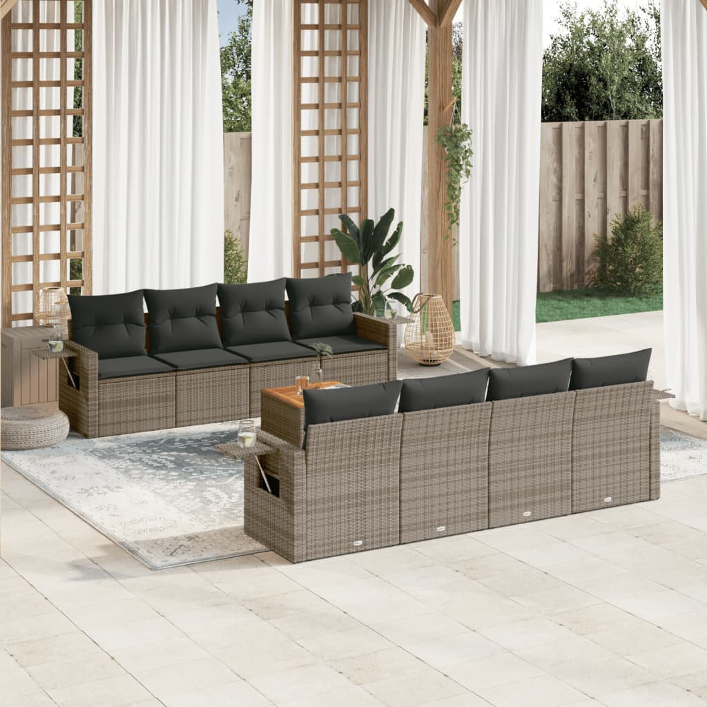 Vidaxl 9-Tlg. Garten-Sofagarnitur Mit Kissen Schwarz Poly Rattan 10