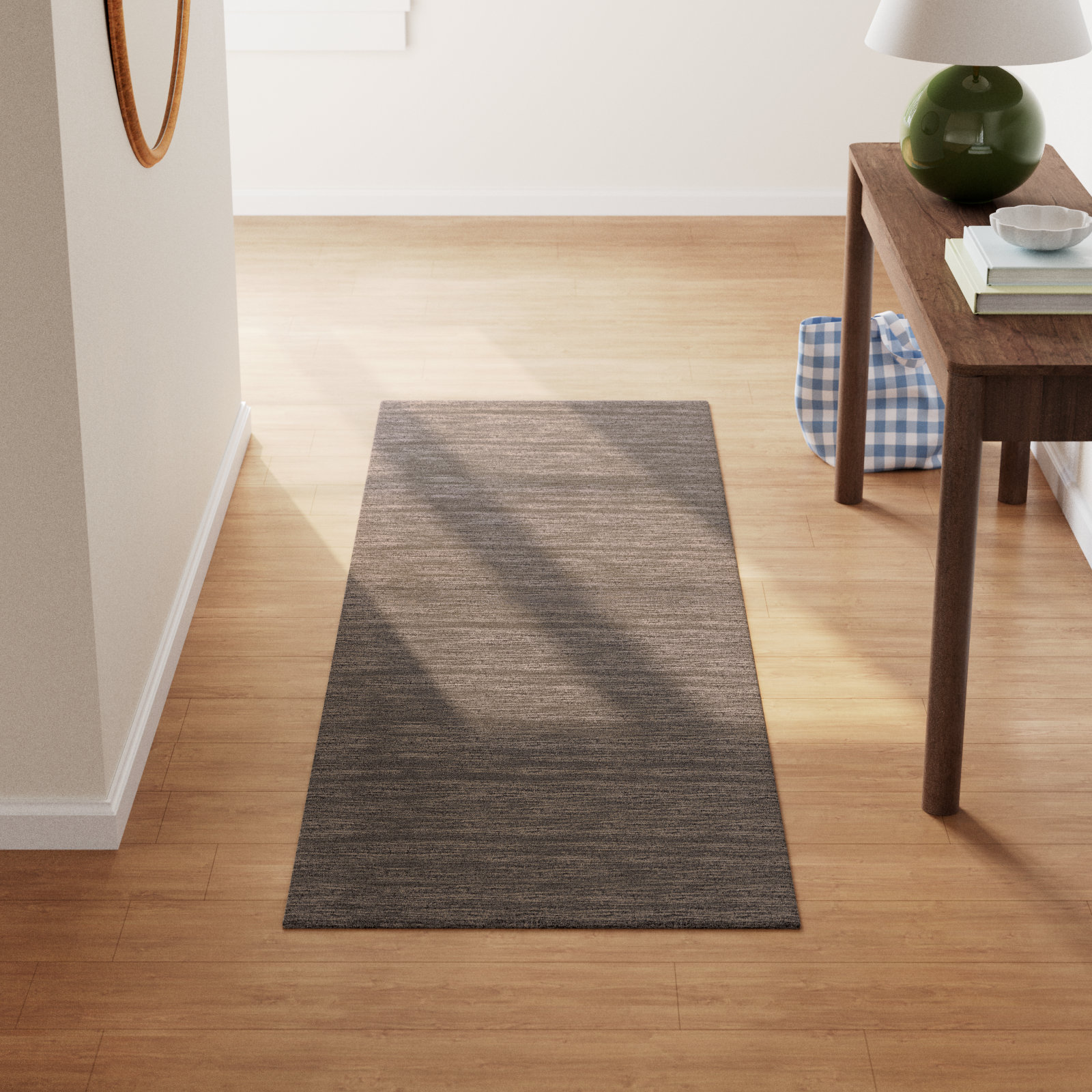 Lineville Dark Gray Hand-Woven Wool Rug, Runner 2'6" x 8'