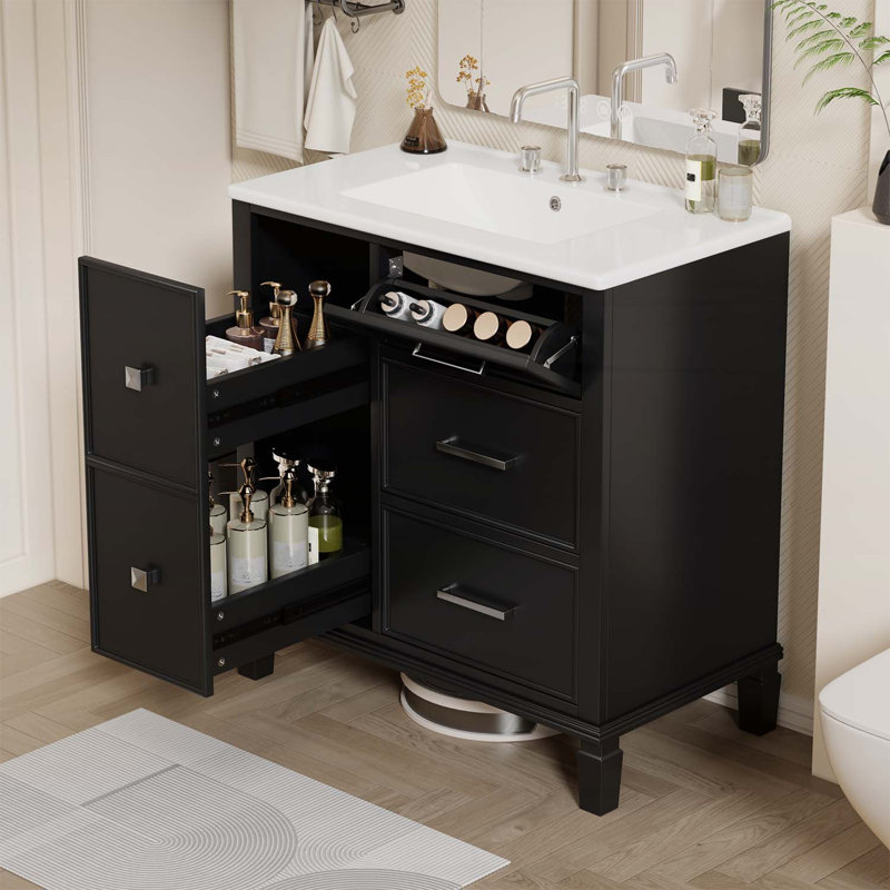 Charmant meuble-lavabo avec rangement exceptionnel et design gracieux, Noir