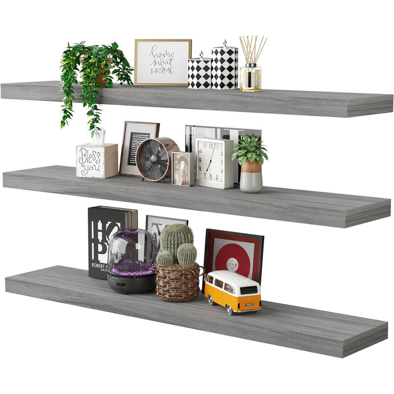 Floating Shelves Set Of 3, American Oak Wall Mounted Shelves With Invisible Brackets, Modern Wooden Shelves For Bedroom, Bathroom, Living Room, Kitchen Decor