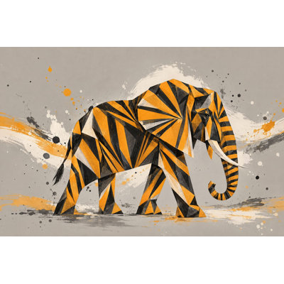 Papier peint à motif géométrique d'éléphant et de peinture grise orange