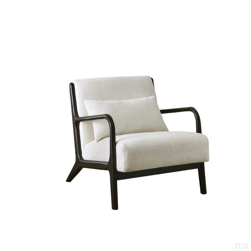 Chaise d'appoint de style Mid-Century moderne avec coussin lombaire amovible, pieds en bois massif à finition noire, siège blanc