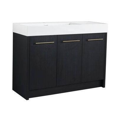 de salle de bain autoportant de 3 pouces avec lavabo en résine, portes à fermeture douce, design moderne, ensemble de rangement inclus