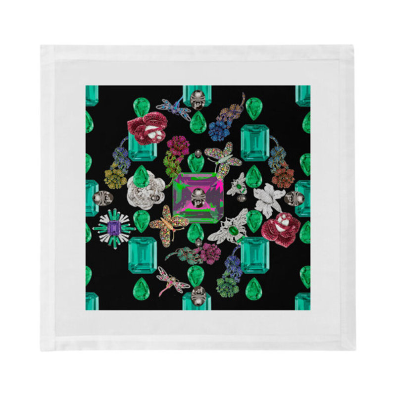 Jewel Box Emeralds Cotton Blend Square Napkins, Black