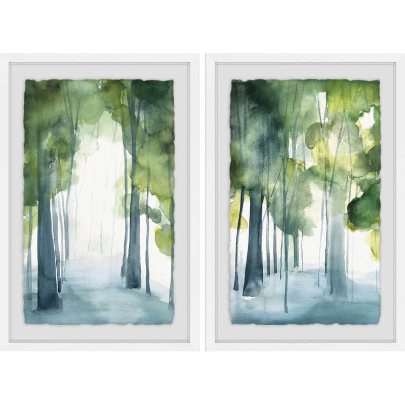 «Through the Haze II Diptych», ensemble de 2 reproductions d'aquarelles encadrées, H 24 po x l 16 po x L 1,5 po