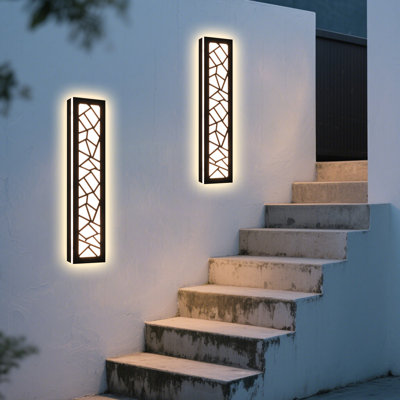 24Inch-Modern Outdoor Wall Sconce, Black LED Exterior Wall Light With Acrylic, Waterproof IP65 For Porch, Garage, Patio, And Entryway, Dusk To Dawn Sensor Included