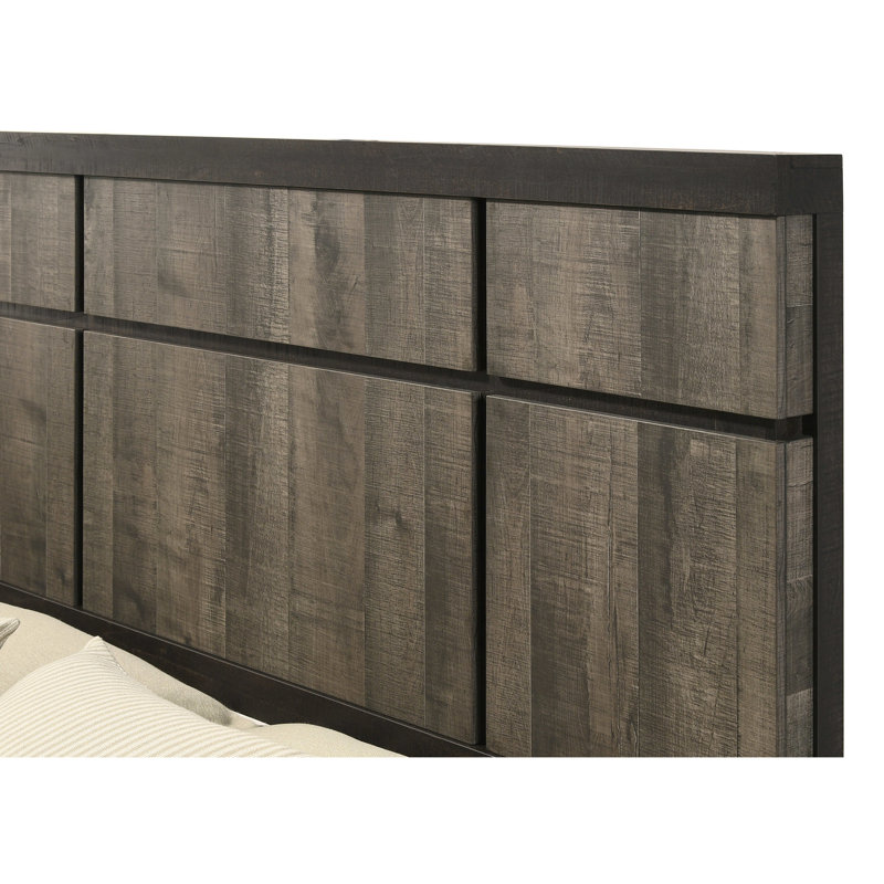 Modern Queen Bed Frame, Panel - Style Headboard In Gray Ebony, Contemporary Bedroom Solution, Box Spring Necessary, Simple Assembly Work Required Size Headboard, Ebony And Finish, Rustic Vibe Bedroom,