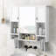 Armoire à pharmacie 3 portes 35 "x 28" avec miroir | Armoire de rangement murale avec barre à serviettes et tablettes réglables | Design moderne avec rangement dissimulé et ouvert-1472896241