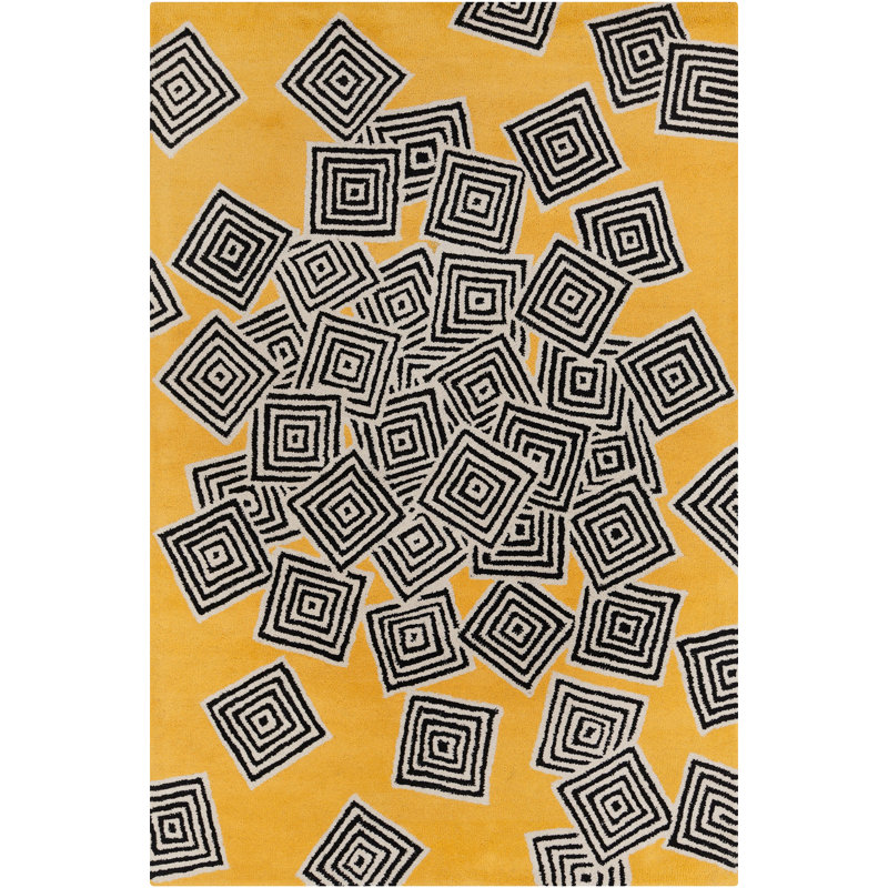 Tapis jaune et noir en laine touffeté à la main Stella, 8 pi x 10 pi