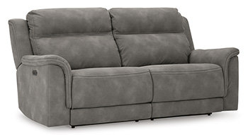 Slate Gray Faux Leather Power Reclining Sofa with USB