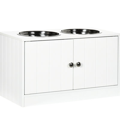 Grande armoire de rangement pour chien surélevée - L 22,5 po x l 11 po H, capacité 44 l, station d'alimentation blanche 23,5 po 11,44 po