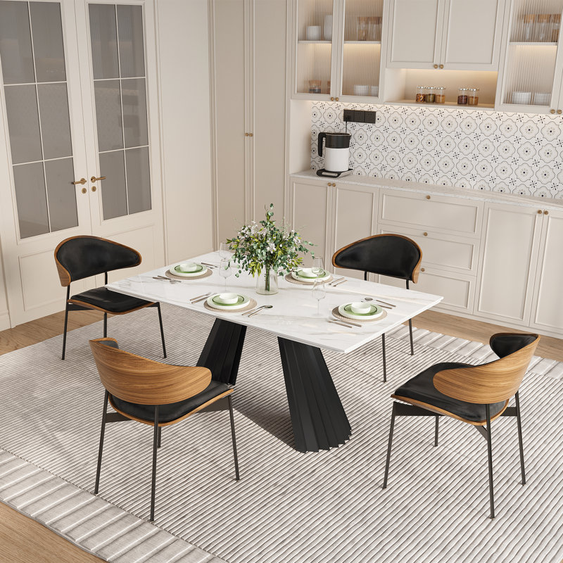 Table de salle à manger extensible 63 "à 94" rectangulaire en pierre frittée pour 6 à 6 personnes avec plateau en pierre frittée et base en métal