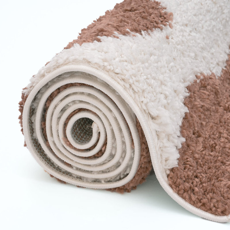 Moodi Modern Shaggy Area Rug Abstract Pebble Design, Rectangle 200 x 290 cm, Off-White/Terra
