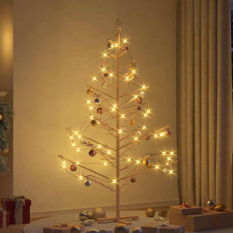 Wooden Christmas Tree with Stand Solid pine wood, Natural, 180cm H