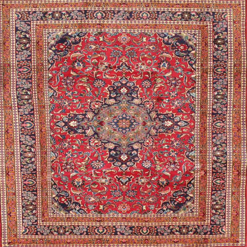 Rouge oriental/bleu/brun Tapis décoratif, Rond 5 pi