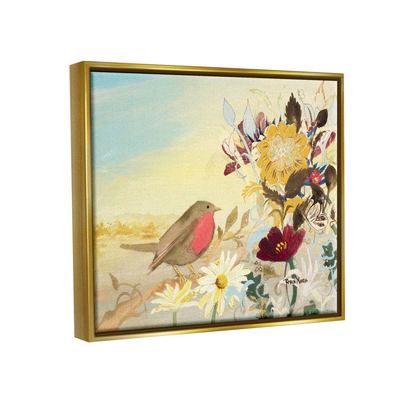 Arrangement giclée d'oiseaux par Robin Maria, H 25 po x l 31 po x P 1,7 po, Cadre flottant métallique doré