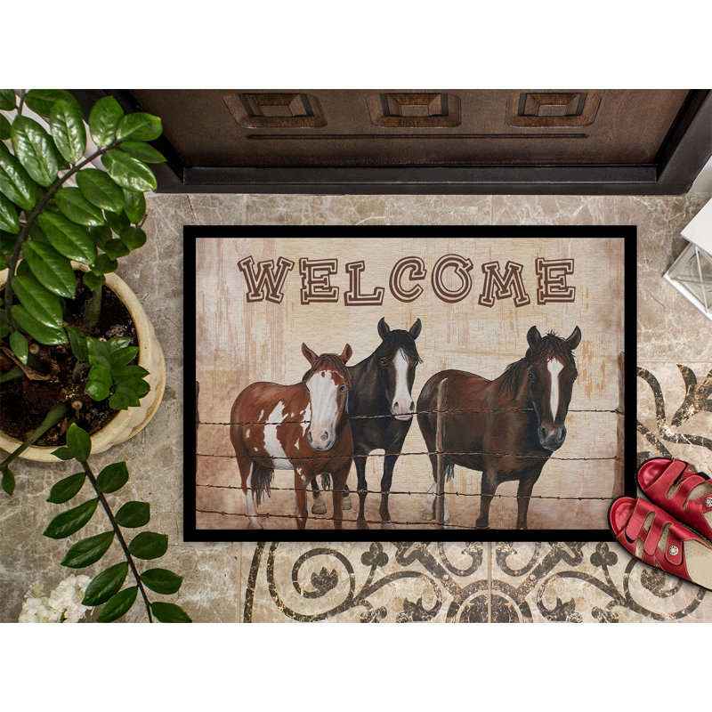 Tapis d'entrée antidérapant Welcome Horses, Rectangle 2 pi x 3 pi