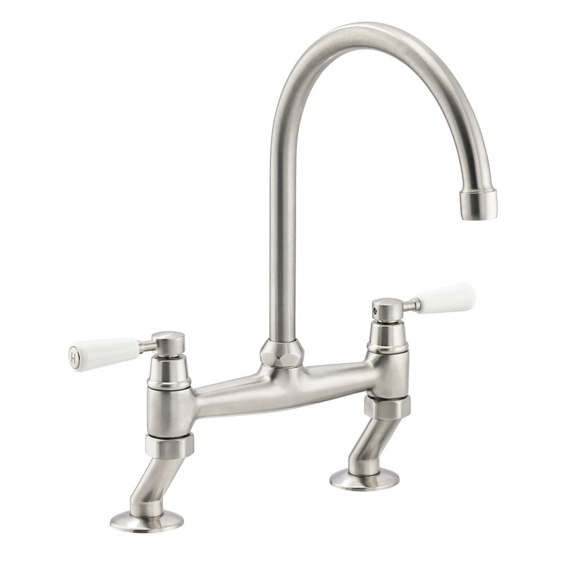 Abode Traditional Bridge Deck Mounted Mixertap, Brushed Nickel