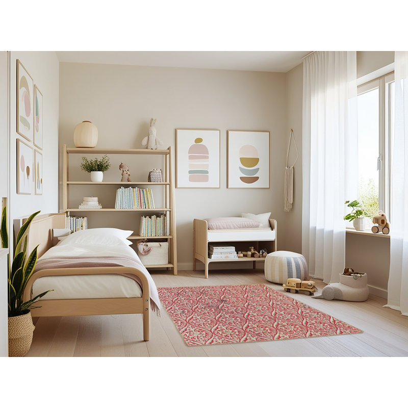 Tapis rose tissé à la machine, Rectangle 3 pi x 5 pi